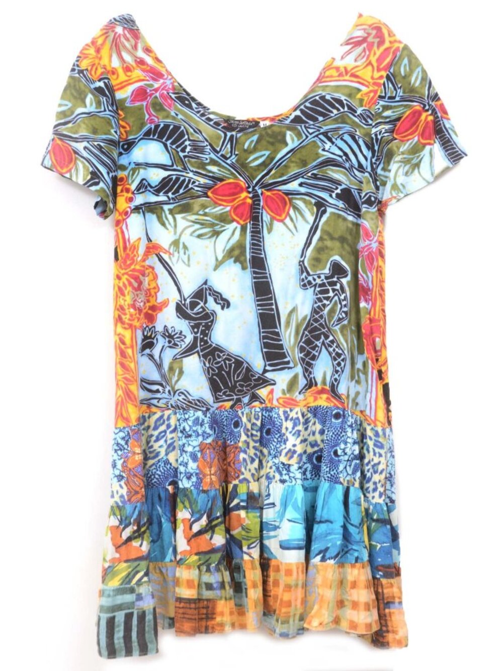 Jams World Hattie Drop-waist Tiers Hawaiian Tropical Dress Vacation Artsy Size M